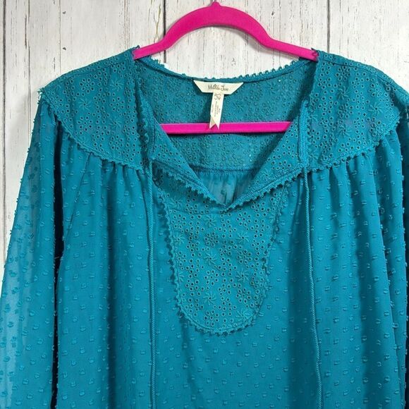 Matilda Jane Charismas Swiss Dot Peasant Boho Sheer Teal Green Top Blouse - Picture 2 of 13